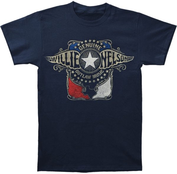 Willie Nelson Wings Distressed Mens Blue T-shirt