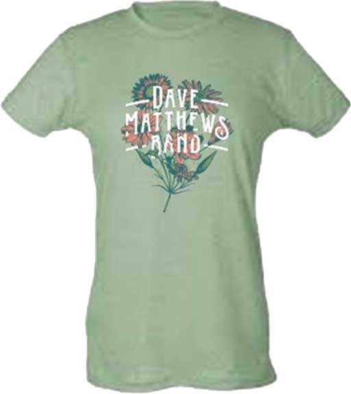 Dave Mathews Band soft green t-shirt with wildflowers