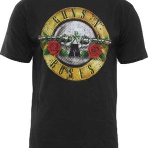 Guns N Roses Distressed Bullet Black 100% Cotton T-shirt