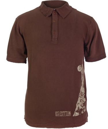 Led Zeppelin Stairway Distressed Mens Brown Polo Shirt Medium Only