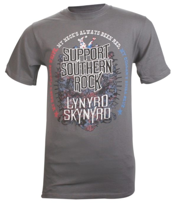 Lynyrd Skynyrd Support Southern Rock Mens Gray T-shirt