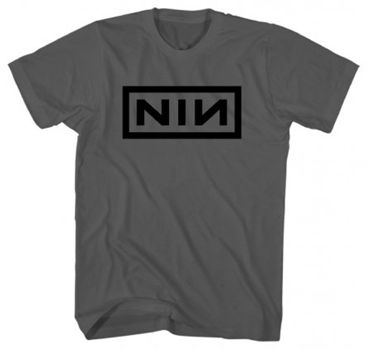 Nine Inch Nails black logo on gray t-shirt