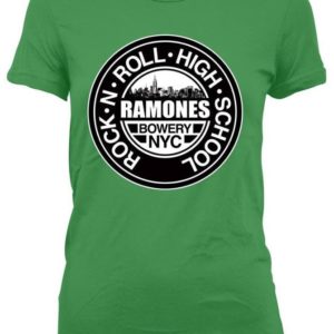 Ramones Rock N Roll High School Jr Green T-shirt