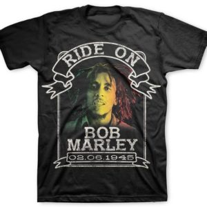 Bob Marley Ride On Ribbon Mens Black T-shirt