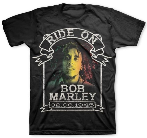 Bob Marley Ride On Ribbon Mens Black T-shirt