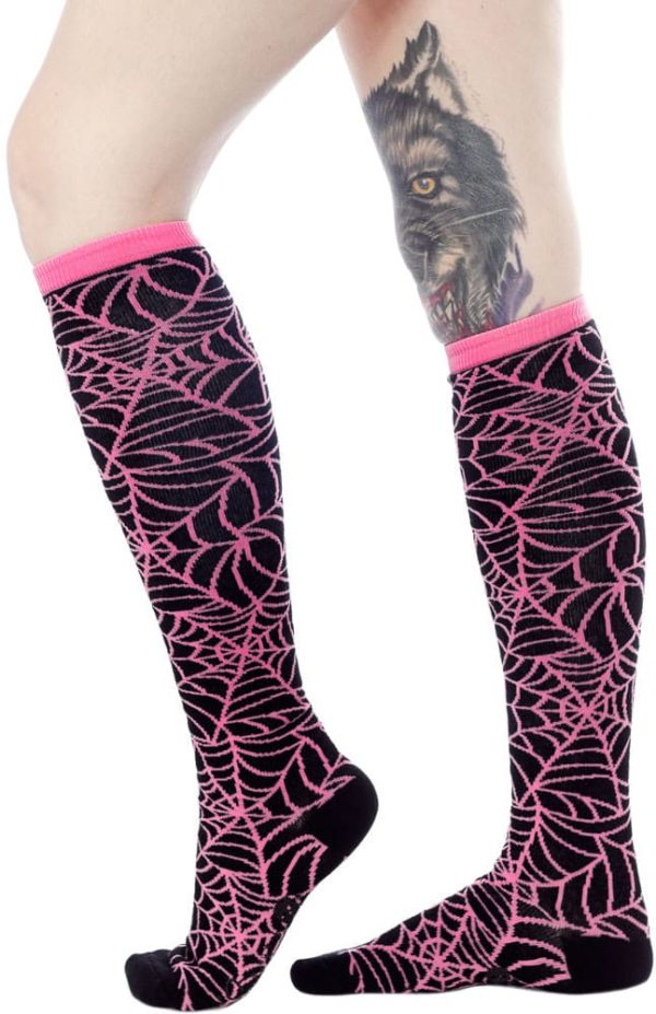 Sourpuss Pink Web Adult Size Knee Socks