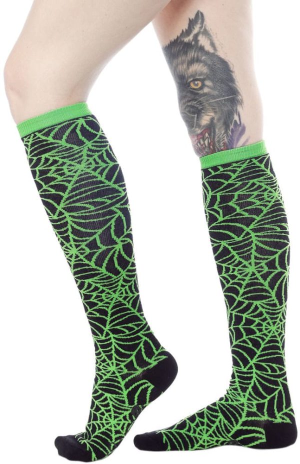 Sourpuss Green Web Adult Size Knee Socks