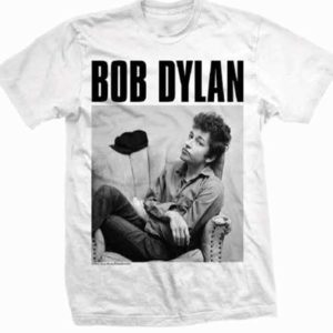 Bob Dylan t-shirt with young Dylan relaxed in chair