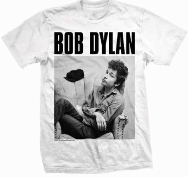 Bob Dylan t-shirt with young Dylan relaxed in chair