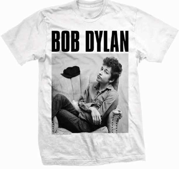 Bob Dylan t-shirt with young Dylan relaxed in chair