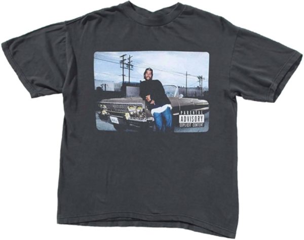 Ice Cube T-shirt with artist standing in front of Chevy Impala