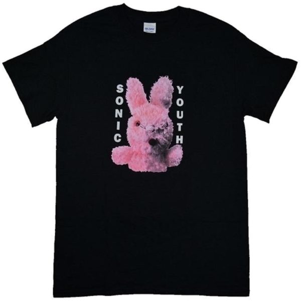 Sonic Youth t-shirt with pink, stuffed bunny