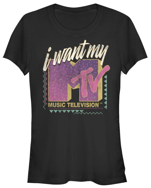 MTV I Want My MTV Distressed Jr Black T-shirt