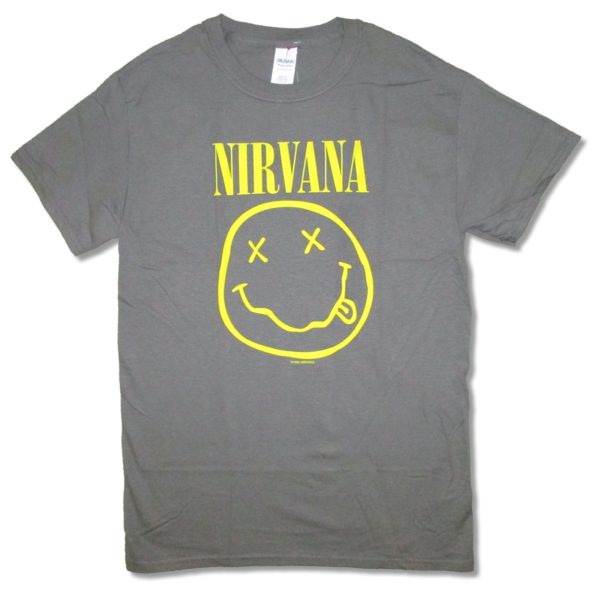 Nirvana Smiley Face On Gray Mens T-Shirt