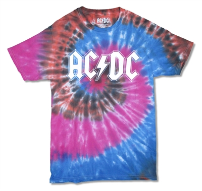 Ac/Dc White Logo On Burst Mens Tie Dye T-Shirt