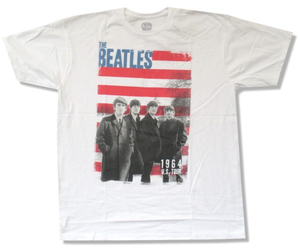 The Beatles Red Stripes Mens White T-Shirt