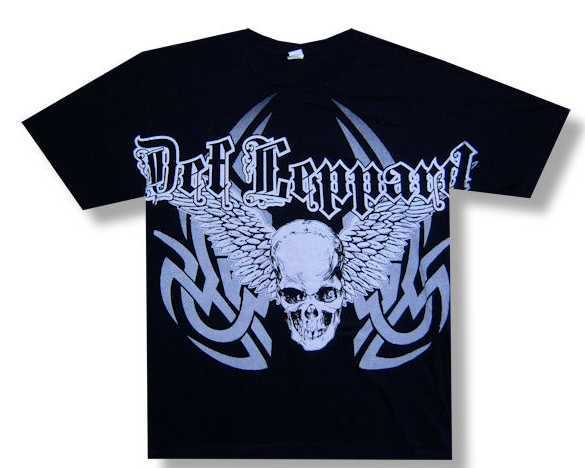 Def Leppard Wing Skull All Over Print Tee Mens Black T-shirts Small Only