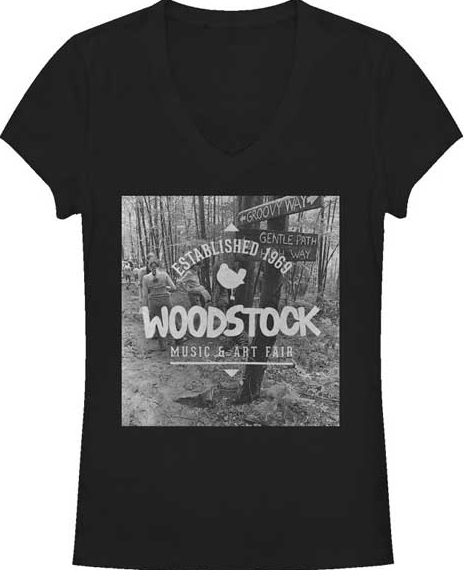 Woodstock Woods Women V-Neck Black T-shirt